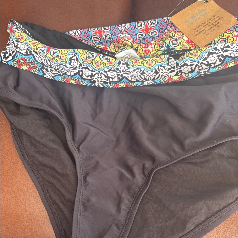 Swimsuits For All Black Bikini Bottom with Multicolor Waistband-NWT